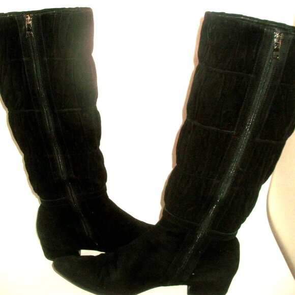 PRADA VTG Belted Black Suede Side Zip Low Heel Boots w Shirred Shaft 10M $850 - Picture 1 of 8
